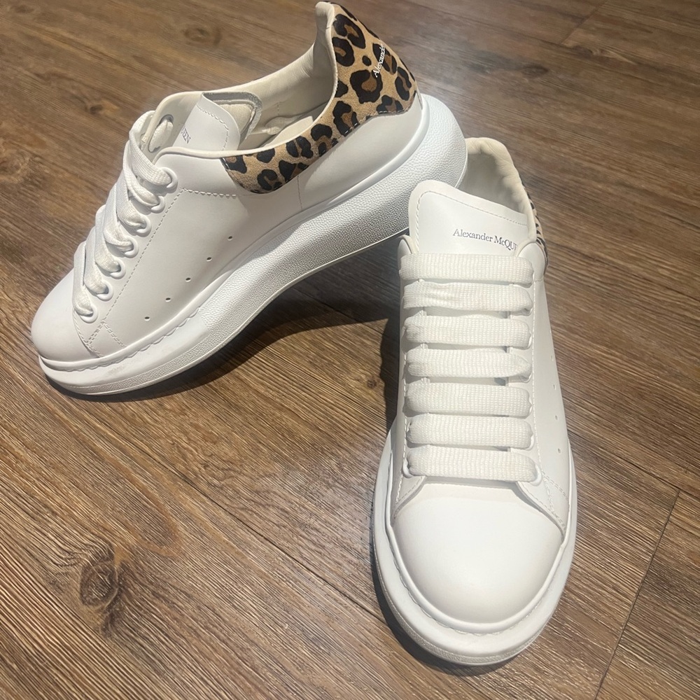 Alexander McQueen White Sneakers with Leopard Accent